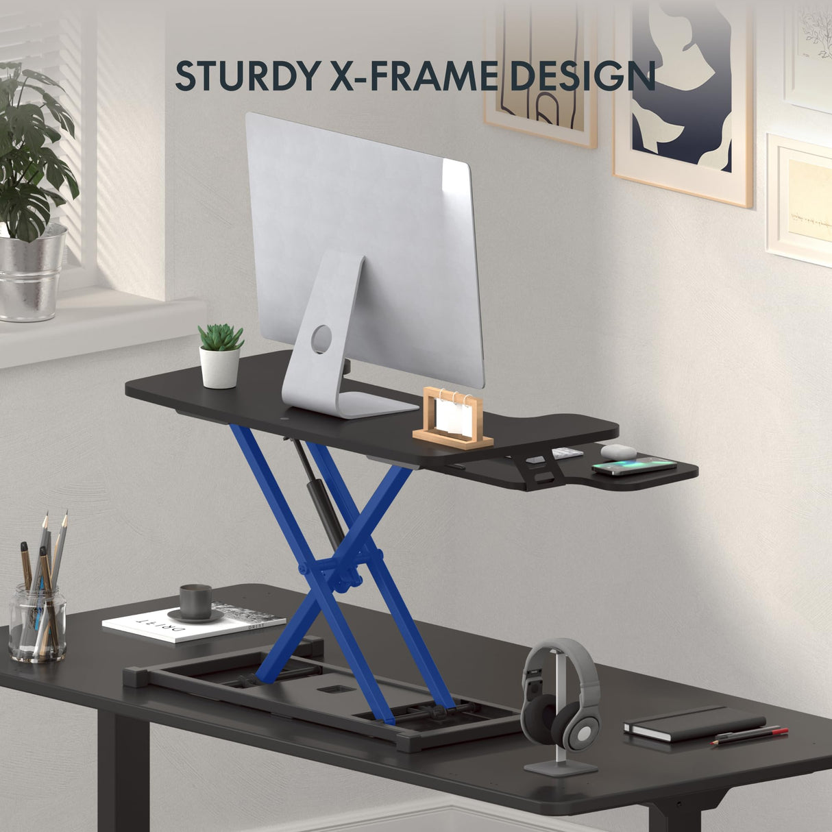 FLEXISPOT 32-inch Height Adjustable Standing Desk Converter, Quick Sit to Stand Tabletop Dual Monitor and Laptop Workstation with Wide Keyboard Tray, Black FLEXISPOT