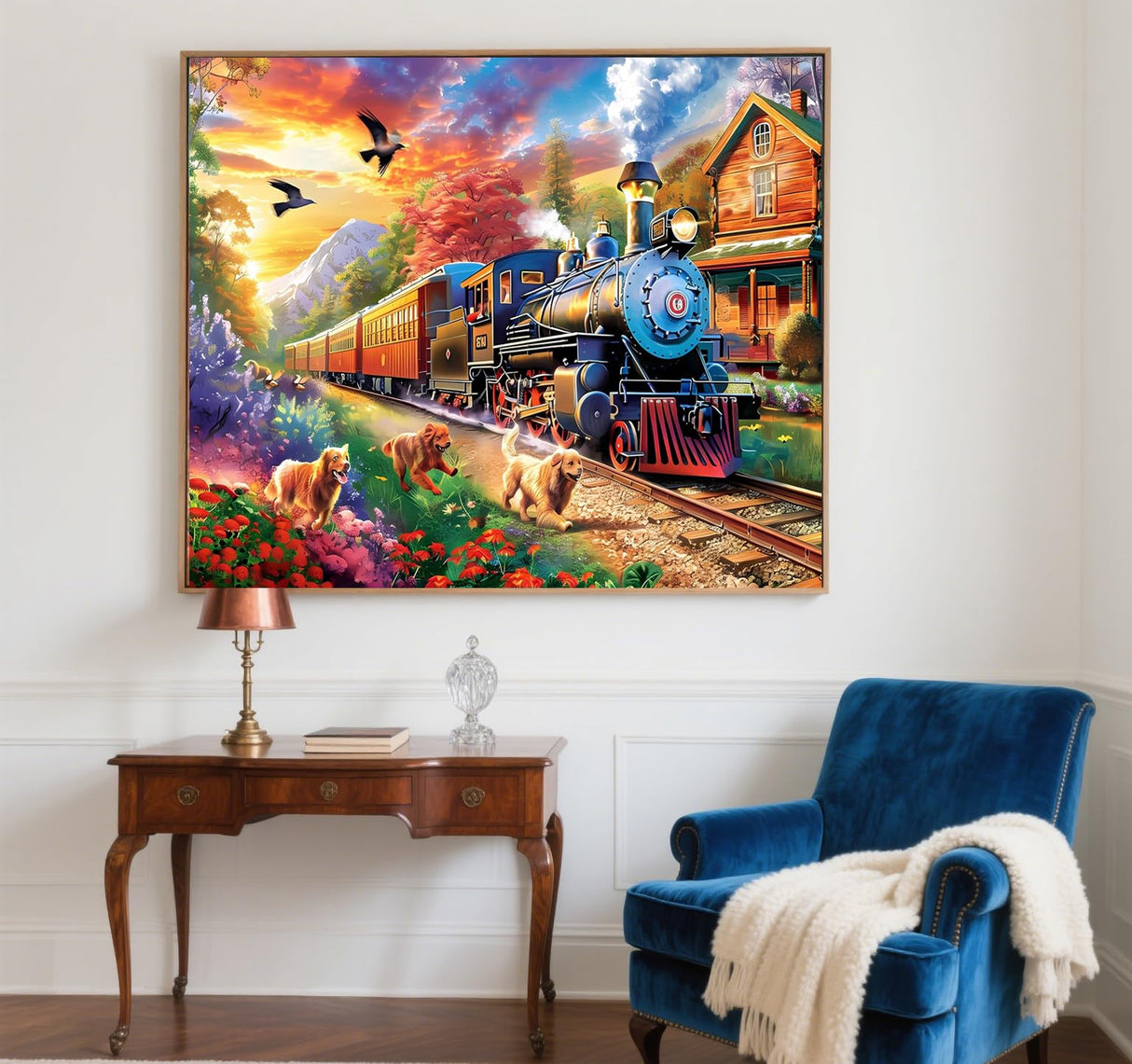 GXGLLPZBY 5D Dogs Diamond Painting Kits for Beginners, DIY Train Diamond Art Kits for Adult, Full Round Diamond Dot Gem Art Kits, Home Wall Decoration 11.8x15.8 Inches GXGLLPZBY