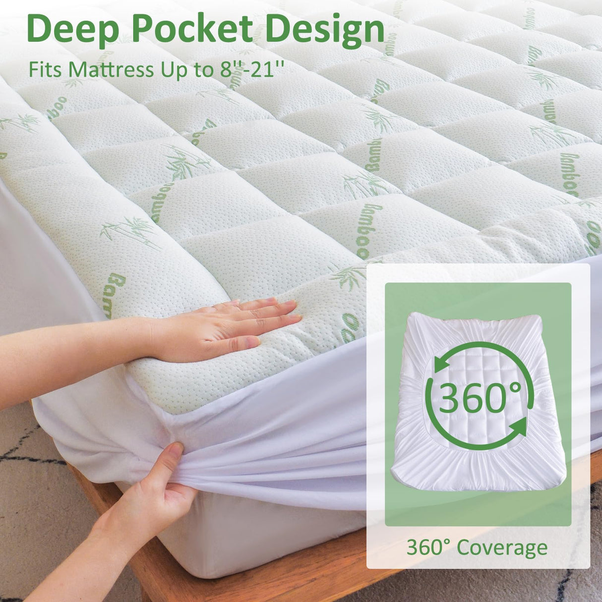 Bioeartha Cooling Mattress Topper Full – Extra Soft Pillow Top Mattress Pad, Breathable Viscose Made from Bamboo Mattress Protector for Back Pain Relief, Deep Pocket Cover Fits 8–21 Inch Bioeartha