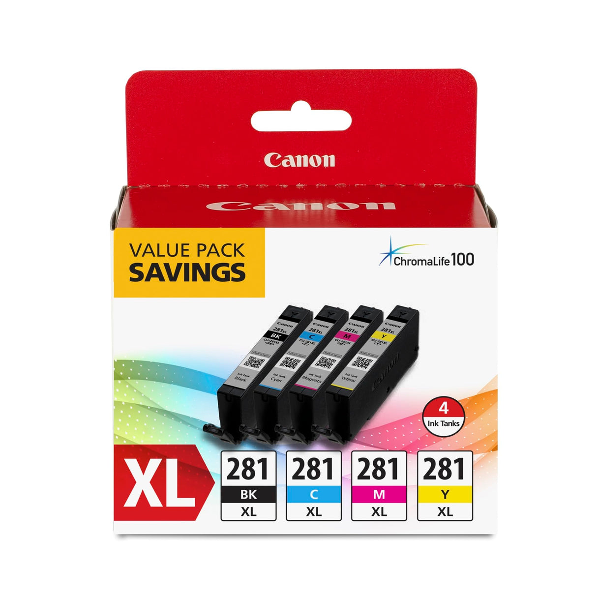 Canon CLI-281 XL Black, Cyan, Magenta and Yellow 4 Ink Pack Compatible to printer TR8520, TR7520, TS9120 Series,TS8120 Series, TS6120 Series, TS9521C, TS9520, TS8220 Series, TS6220 Series Canon