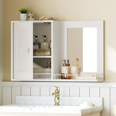 YATINEY Bathroom Medicine Cabinet with Mirror, Wall Mounted Home Storage, Medicine Cabinet Mirror, Bathroom Wall Cabinet, Adjustable Shelf, for Laundry Room, Bedroom, Camper, Hallway, White