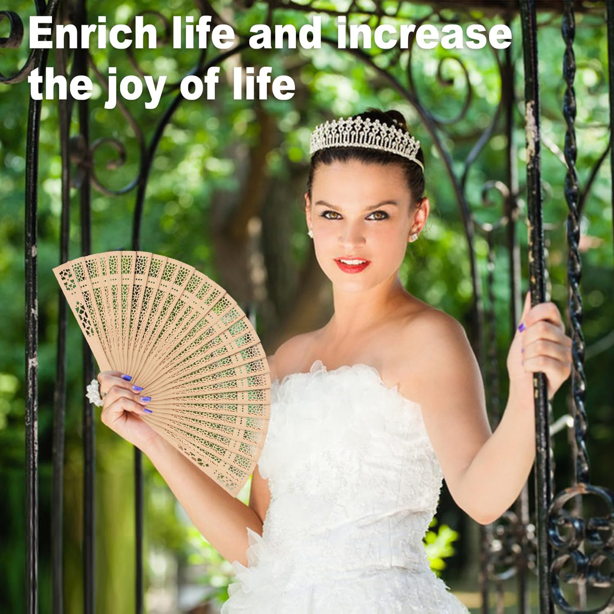 GNIEMCKIN 50 PCS Wooden Hand Fans, 8 Inch Foldable Wedding Hand Fans with Personalized Engraving, Perfect for Birthdays, Home Decor, Wedding and GNIEMCKIN