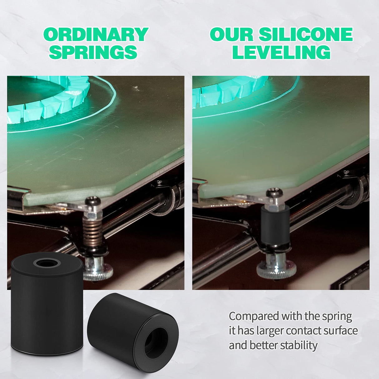 Frienda 8 Pcs 3D Printer Heat Bed Leveling Parts Silicone Solid Column OD 0.63'' ID 0.16 '' Stable Hot Bed Tool Heat Resistant Buffer Compatible with CR-10 Ender 3 Bottom Connect, Black(8 Pieces) Frienda