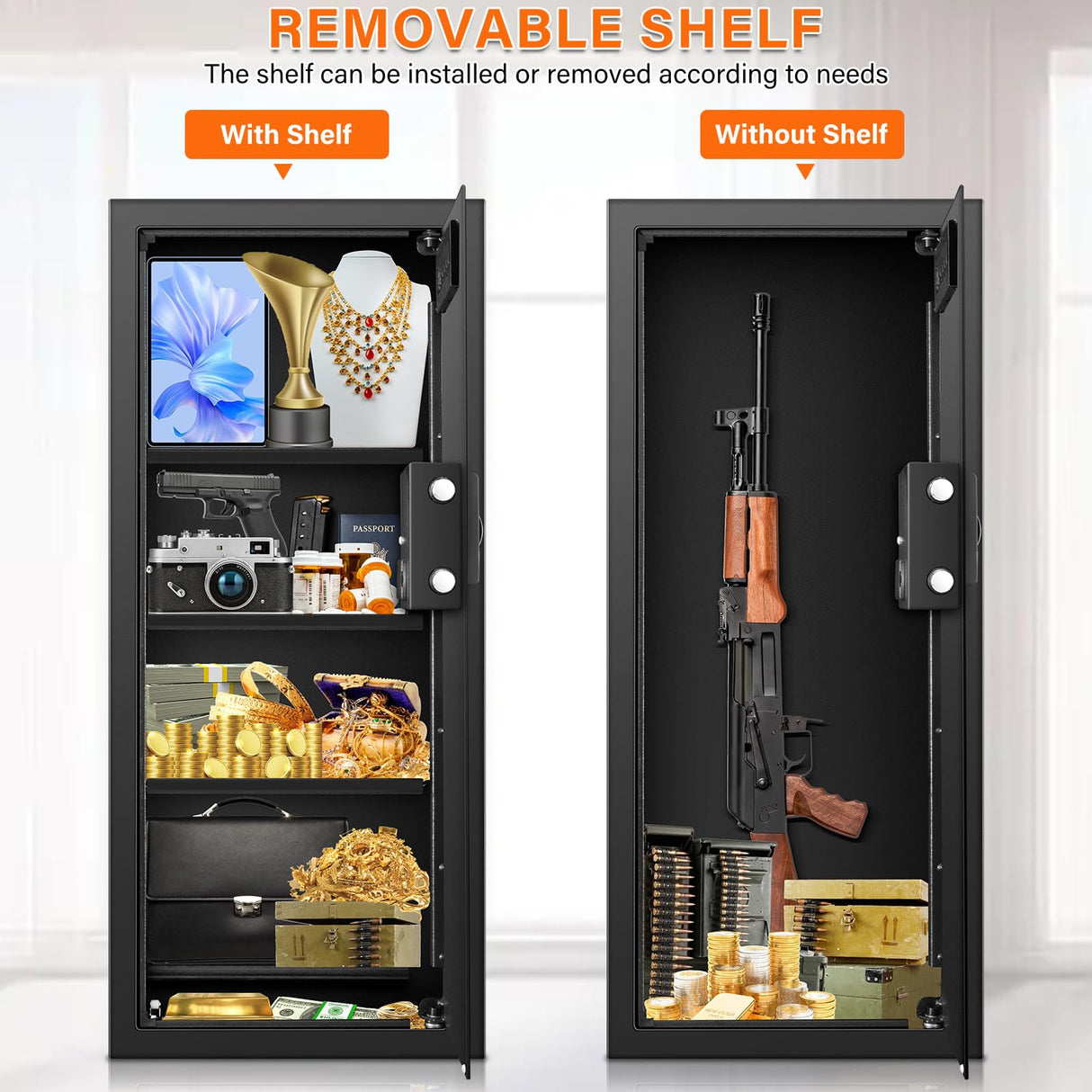 33.46" Tall Fireproof Wall Safes Between the Studs 16" Centers, Heavy Duty Combination Lock in Wall Safe with 3 Removable Shelf, Hidden Safe for Money, Jewelry, Document, Passport Tiskgg