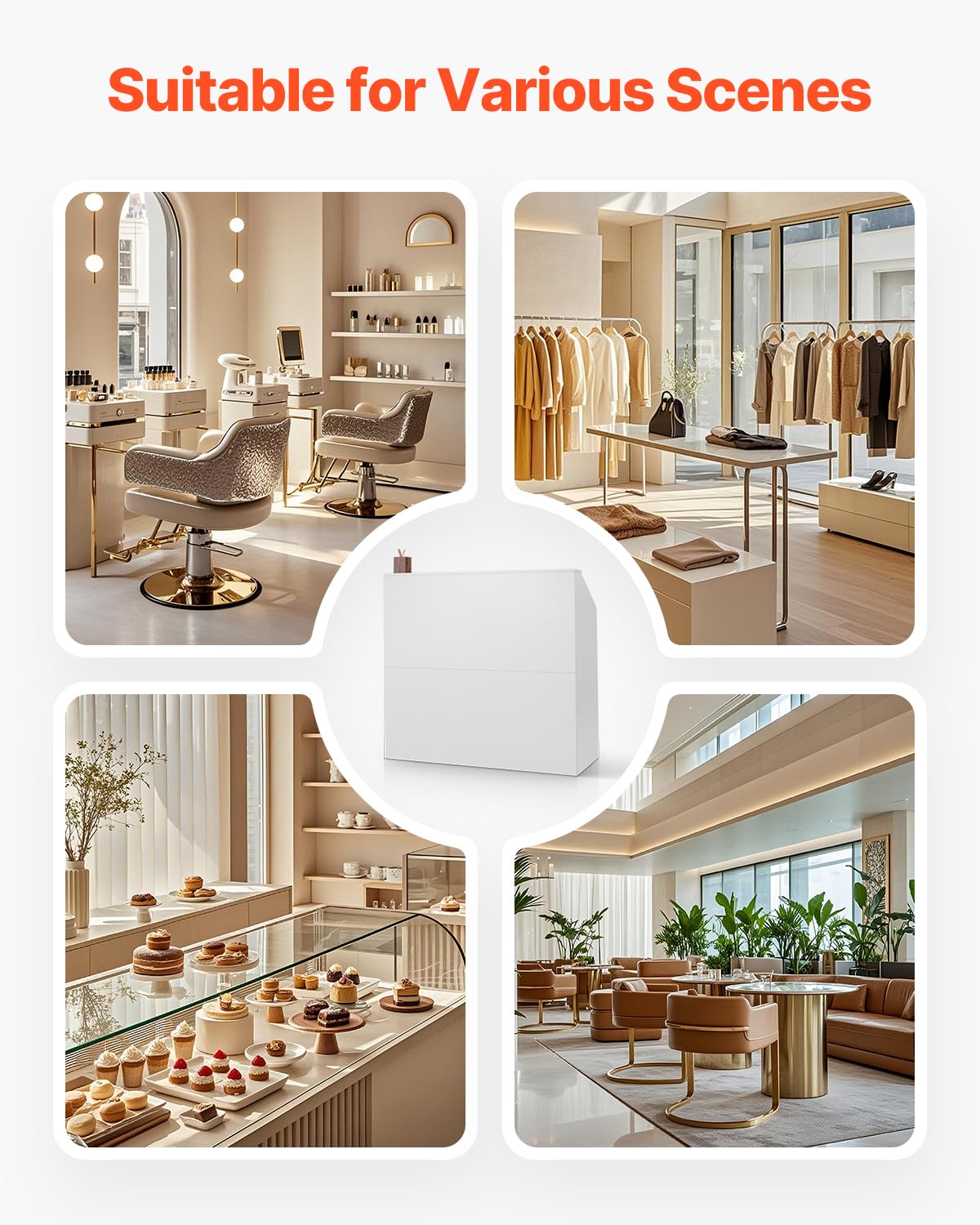 VEVOR Reception Desk, 46 Inch Rectangular Front Counter Table, Office Reception Desk, Retail Counter and Front Reception Counter, for Checkout, Lobby, Beauty Salon and Office, White VEVOR