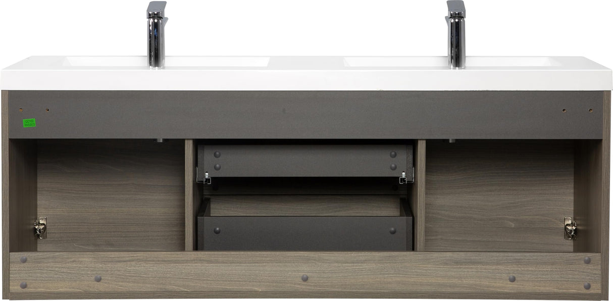 60 Inch Bathroom Vanity Double Sink, Modern Wall-Mounted Bathroom Storage Vanity Cabinet with Double Resin Top Basins and Soft Close Drawers, Ash Grey,60 Bathroom Vanity,Floating Vanity Bathroom Generic