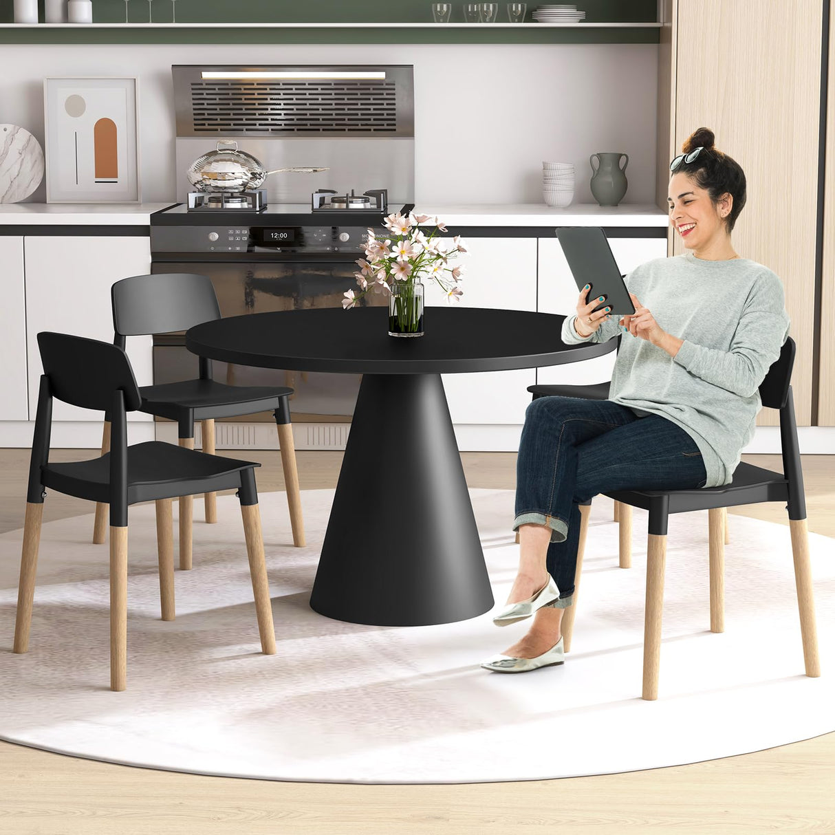 Giantex Wooden Dining Chairs Set of 4, Modern Dining Side Chairs Set w/Ergonomic Backrest, Wide Seat & Sturdy Wooden Legs, Armless Kitchen Chairs for Dining Room Living Room Restaurant Cafe (Black) Giantex