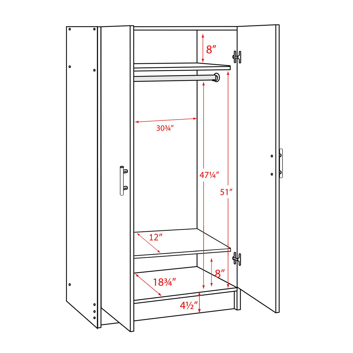 Prepac Armoir, Elite 32"W x 65"H x 24.5"D White Wardrobe Closet & Cabinet - Functional Clothes Storage with Hanging Rail, Armoire Wardrobe Prepac