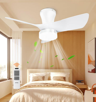 OPONL White Ceiling Fan with Light 30inch, Large Air Volume, Ceiling Fans with Lights for Bedroom Kitchen Dining room Patio