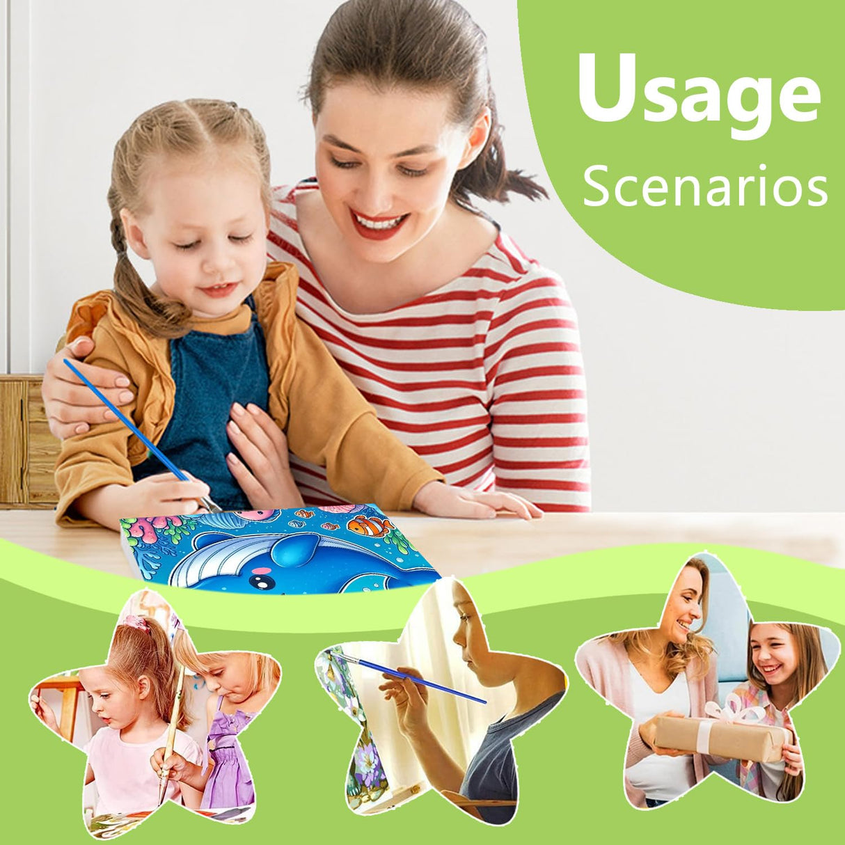 Reivworl Dolphin Paint by Numbers Kit for Kids, Dolphin Paint by Number with Frame and Easel, Paint by Number Kids Age 5-8-12 for Gifts and Decor (8X8 Inch) Reivworl