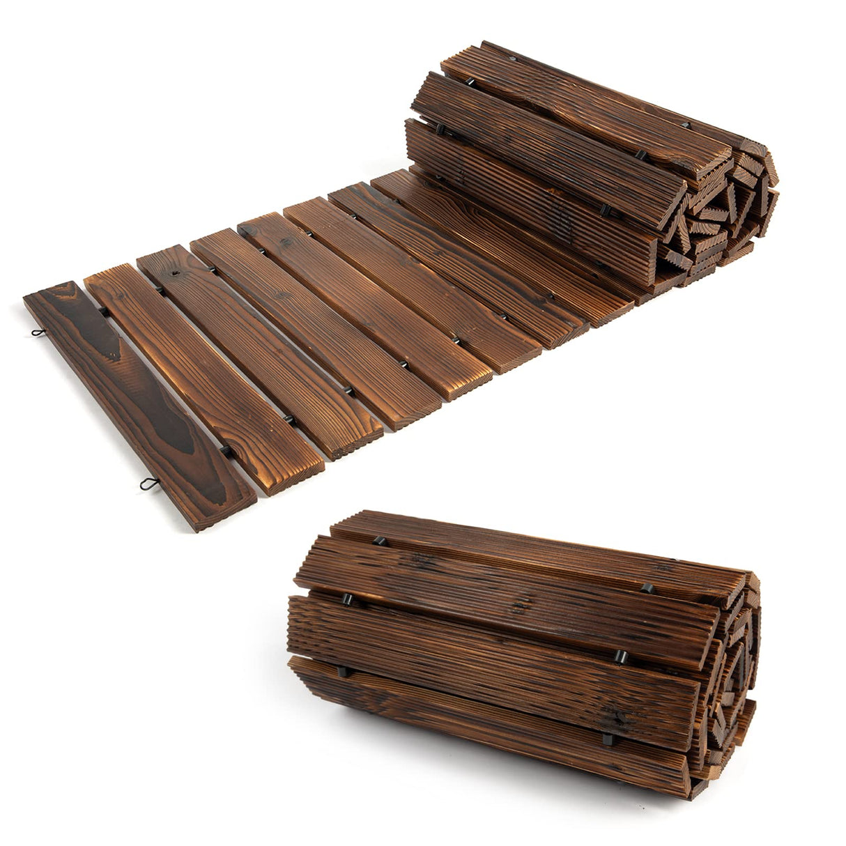 12FT Roll Out Garden Pathway, Wooden Walkway with Non-Slip Surface Outdoor Garden Boardwalk Decorative Wood Path for Wedding, Beach, Patio FURNDOOR