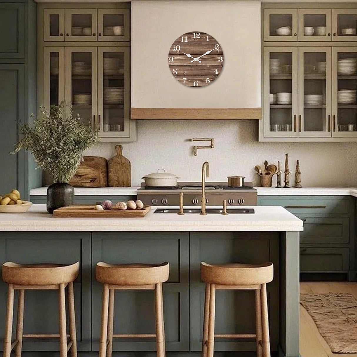 XFM Brown Wooden Wall Clock 10 Inch Silent Wall Clocks Battery Operated Decorative Farmhouse Small Rustic Wall Clock for Kitchen Living Room Office XFM