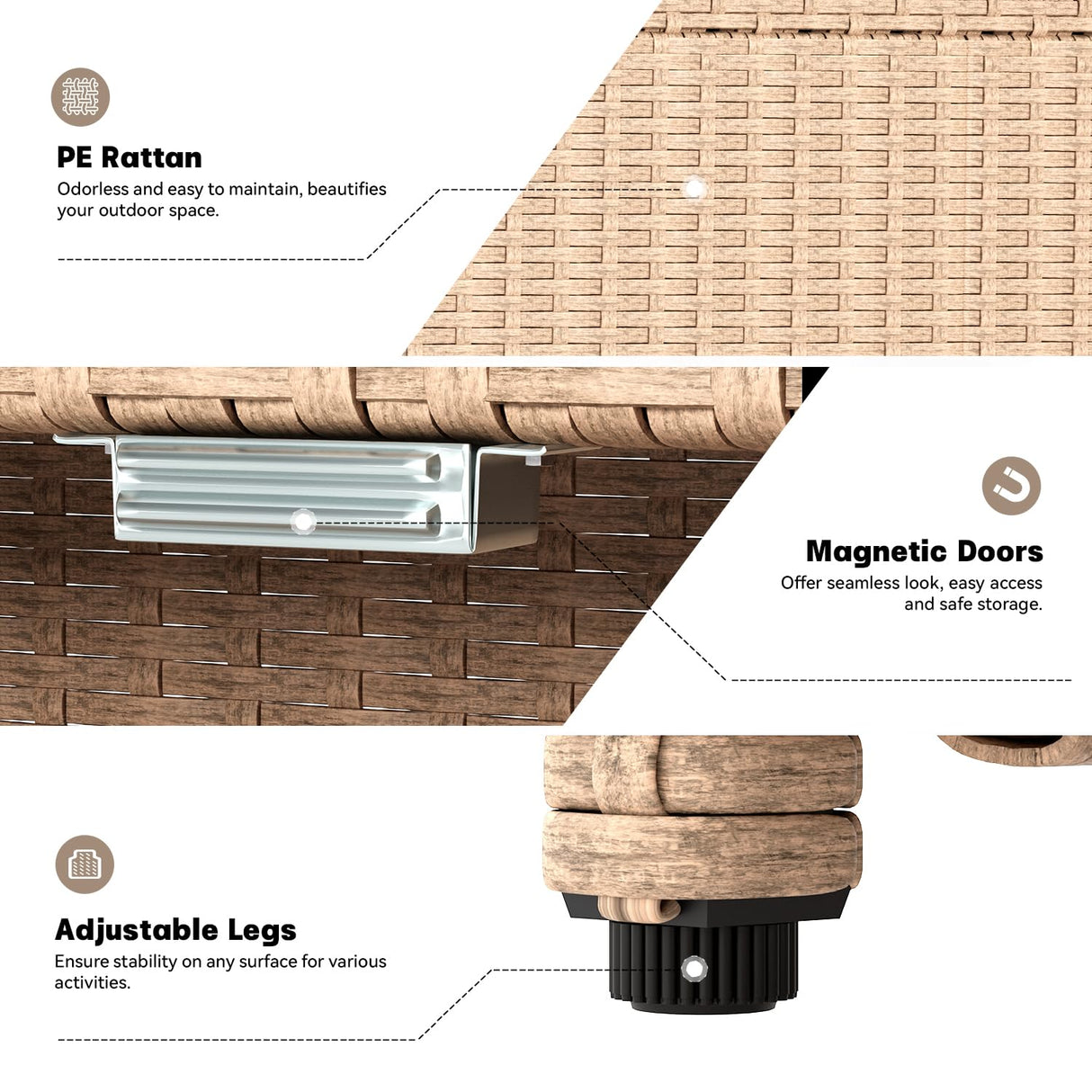 Rattan Outdoor Storage Cabinet, Large Space Potting Bench with Waterproof Metal, Plate Garden Table for Outdoor Storage and Gardening JFHID