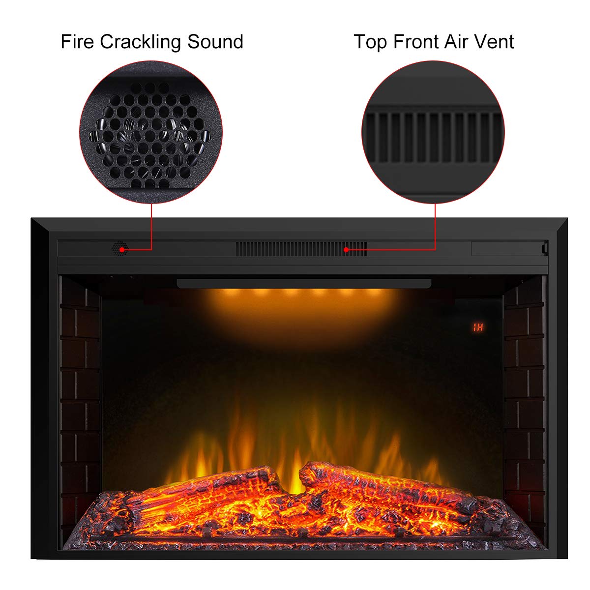 Valuxhome 43 Inches Electric Fireplace Heater Insert with Overheating Protection, Fire Crackling Sound, Remote Control, Thermostat, 750/1500W, Black Valuxhome