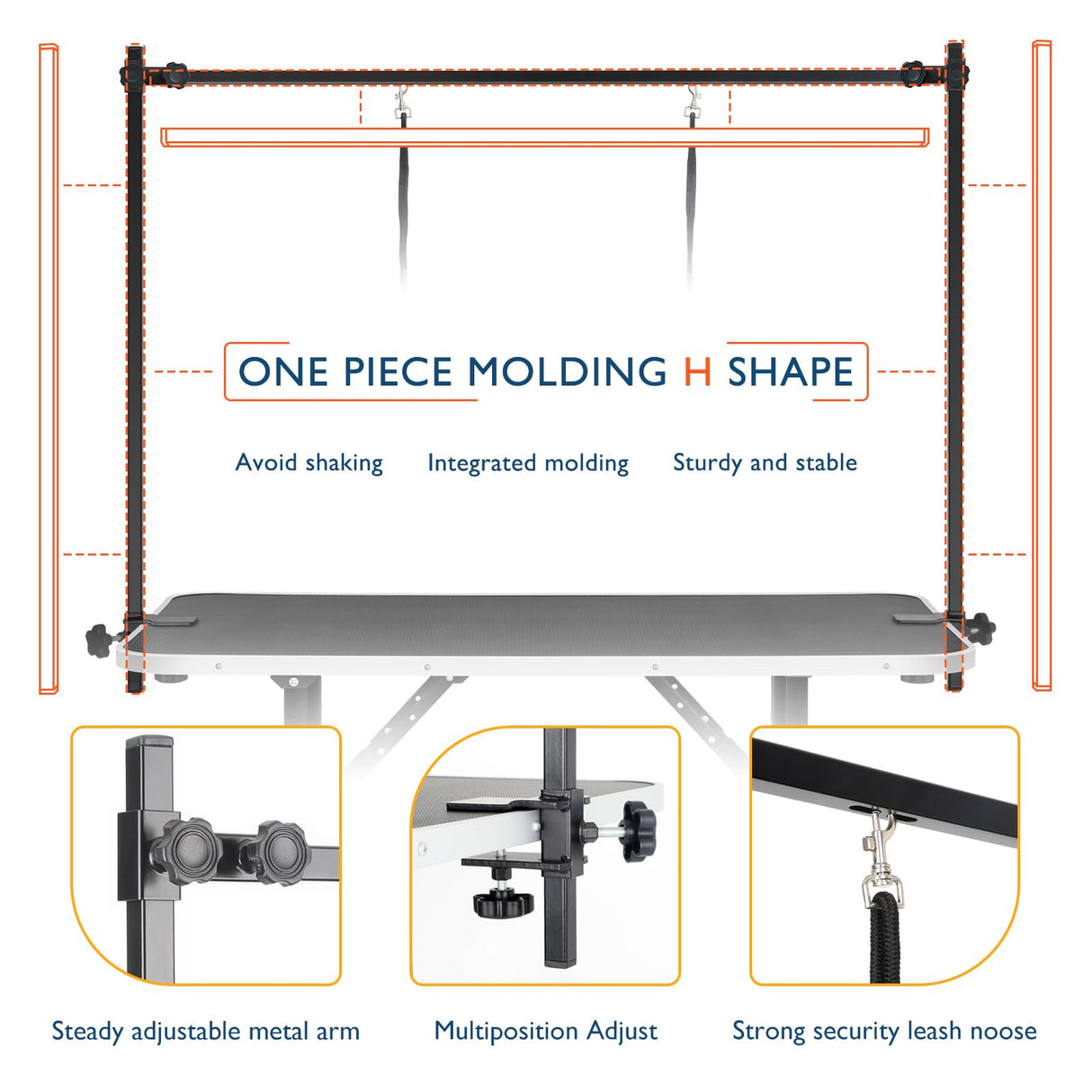 LEIBOU 45'' Height Adjustable(23''~33.8'') and Foldable Pet Dog Grooming Table Heavy Duty Iron Frame with H-Shape Grooming Arm & 3 Noose, Maximum Capacity Up to 260lbs, Black LEIBOU