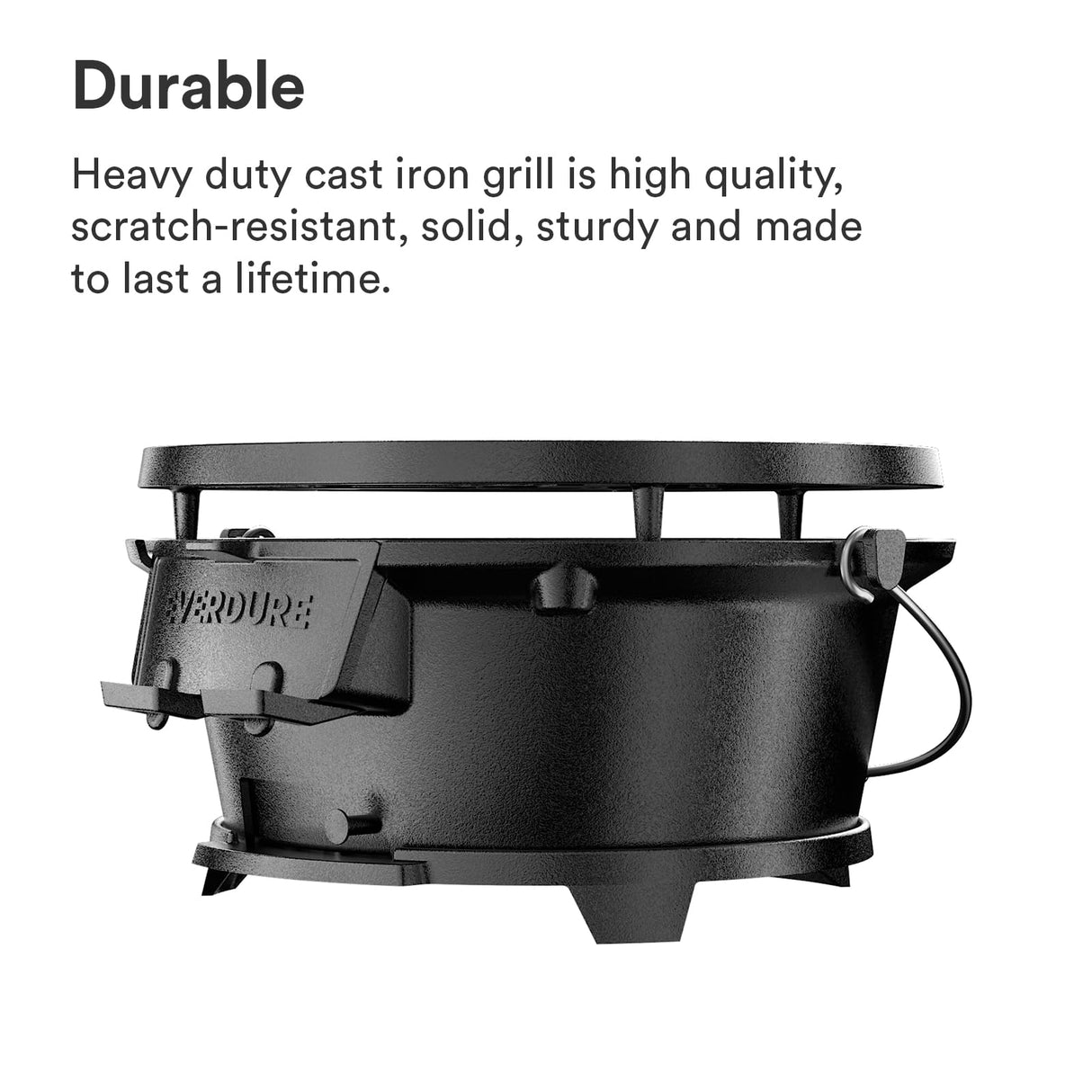 Everdure Round Cast Iron Grill & Cover – Outdoor, 2-In-1 Portable, Tabletop Grill and Griddle - 100% Cast Iron, Enameled, Durable, Small Charcoal Grill, Camping Stove or Hibachi Grill Everdure