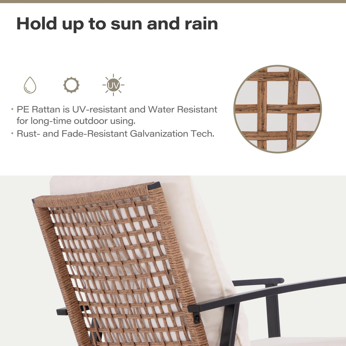 LAUSAINT HOME 3 Pieces Outdoor Swivel Rocker Patio Chairs, Wicker Patio Bistro Set with 2 Rocking Chairs and 1 Coffee Table, Patio Furniture Set with Thickened Cushions for Porch, Backyard (Beige) LAUSAINT HOME