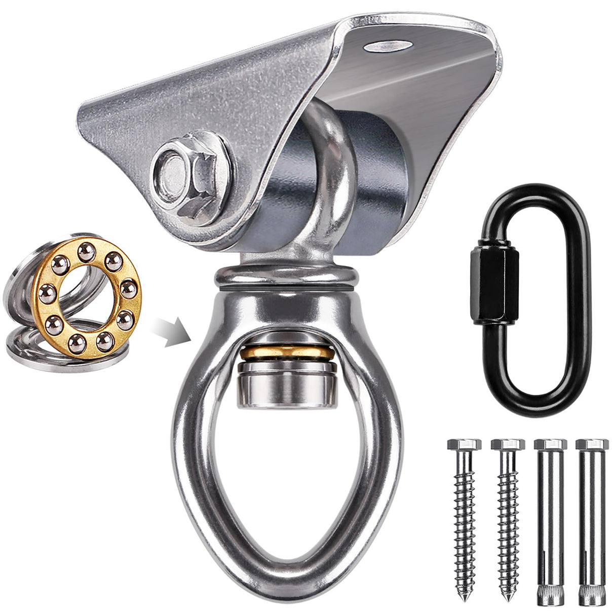 Stainless Steel Punching Bag Hanger with Bearing Heavy Bag Ceiling Mount Hardware 1000 LB Capacity 360° Swivel Hook for Boxing Bag Hanging Hardware Heavy Bag Hanger Mount Hooks with Carabiner BeneLabel