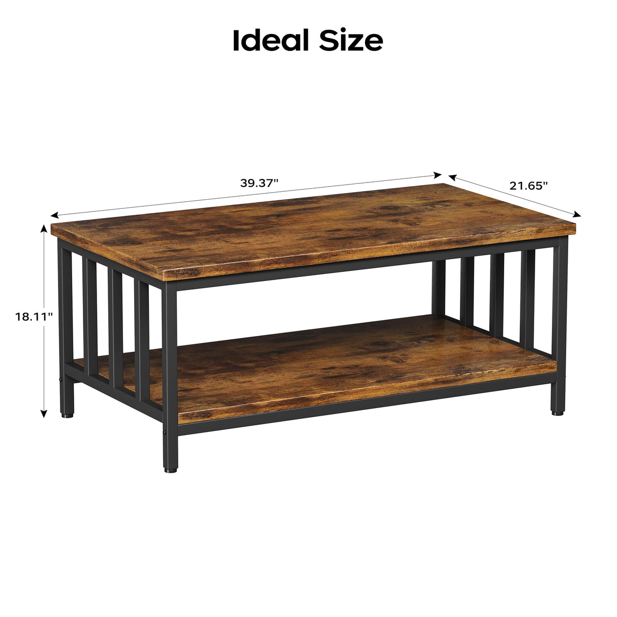 Homeiju Coffee Table for Living Room, Farmhouse Living Room Table with Slatted Sides Frame for Home Office, Apartment, 39 inch Rustic Black and Brown Homeiju