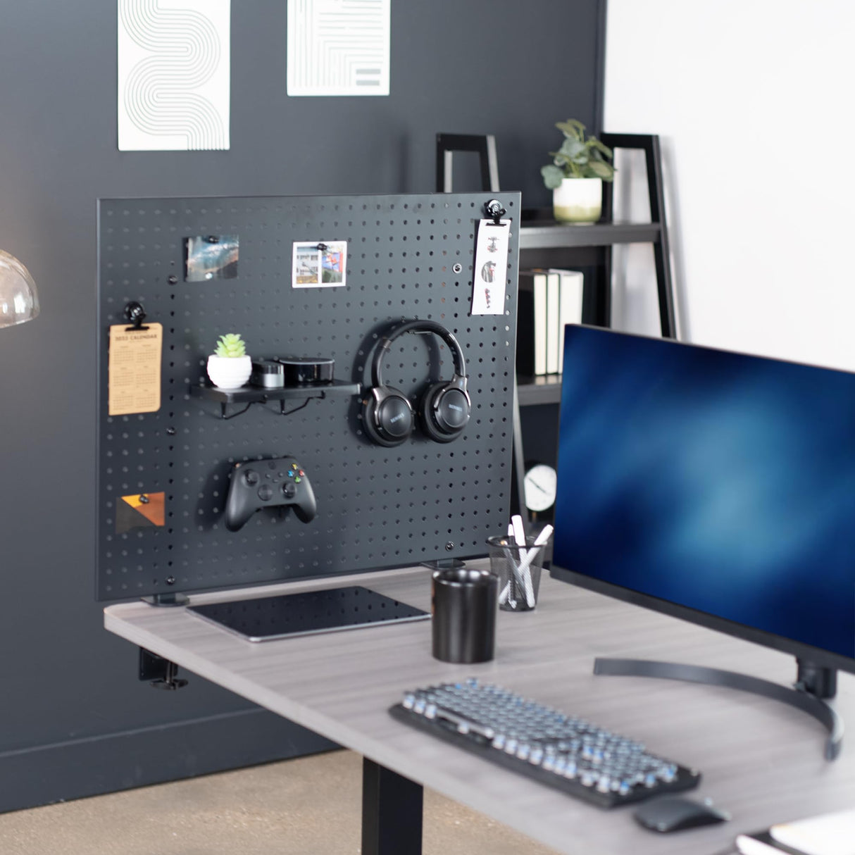 VIVO Steel Clamp-on Desk Pegboard, 30 x 24 inch Privacy Panel, Magnetic Peg Board, Office Accessory Organizer, Above or Below Desk Placement, Black, PP-DK30B-1 VIVO