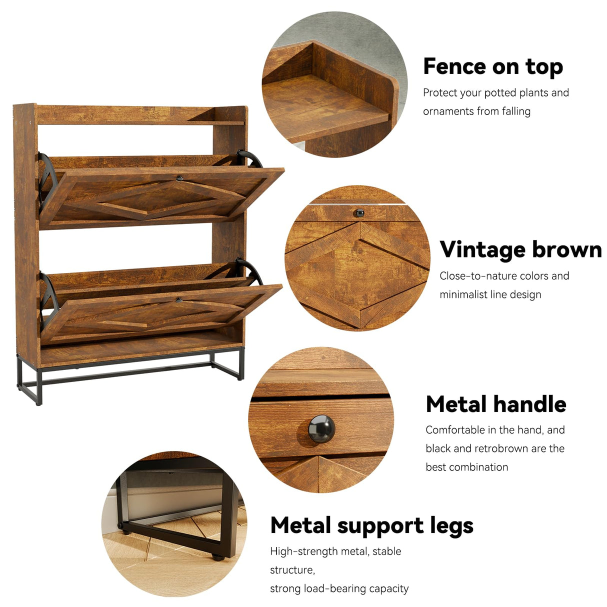 susici Shoe Storage Cabinet with 2 Flip Drawers for Entryway, Slim Freestanding Shoe Cabinet Organizer, Narrow Shoe Rack Cabinet with Metal Legs, Farmhouse Hidden Shoe Cabinet for Entrance Hallway susici