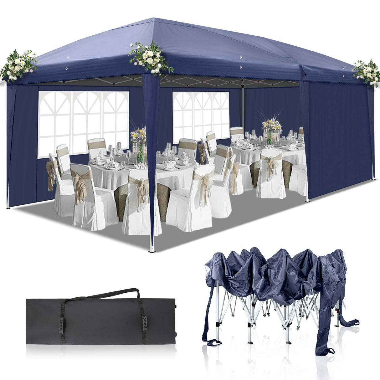 Outvita 10x20ft Ez Pop Up Canopy, Portable Instant Canopy Tent with 4 SideWalls for Outdoor Events, Party, Wedding, Birthday,Graduation Outvita