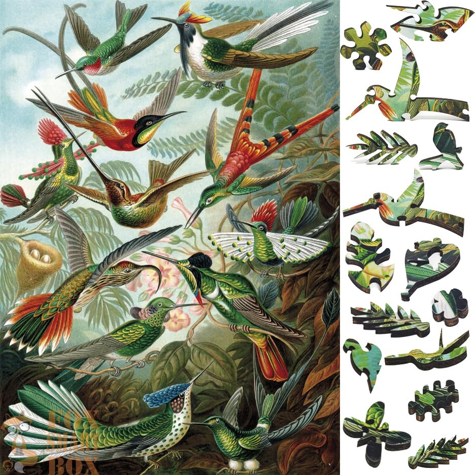 Wooden Jigsaw Puzzle for Adults - Uniquely Shaped Pieces - Made in The USA by FoxSmartBox - 145 Pieces - Hummingbirds FoxSmartBox