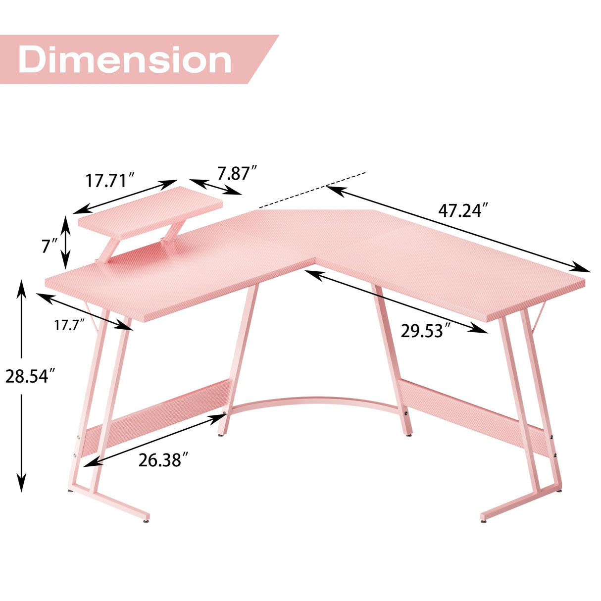 Homall Pink L Shaped Gaming Desk Computer Corner PC Desk Table with Large Monitor Stand for Home Office Studying Writing Workstation, Gift for Girls and Women (Pink, 47 Inch) Homall