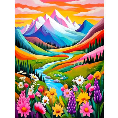 DIYDECORFUN Mountain Paint by Numbers Kit for Adults, Flower Mountain Paint by Numbers Kits for Beginner, Adult Paints by Number Kit on Canvas Adult DIY Arts Crafts for Home Wall Decor(16x20in)