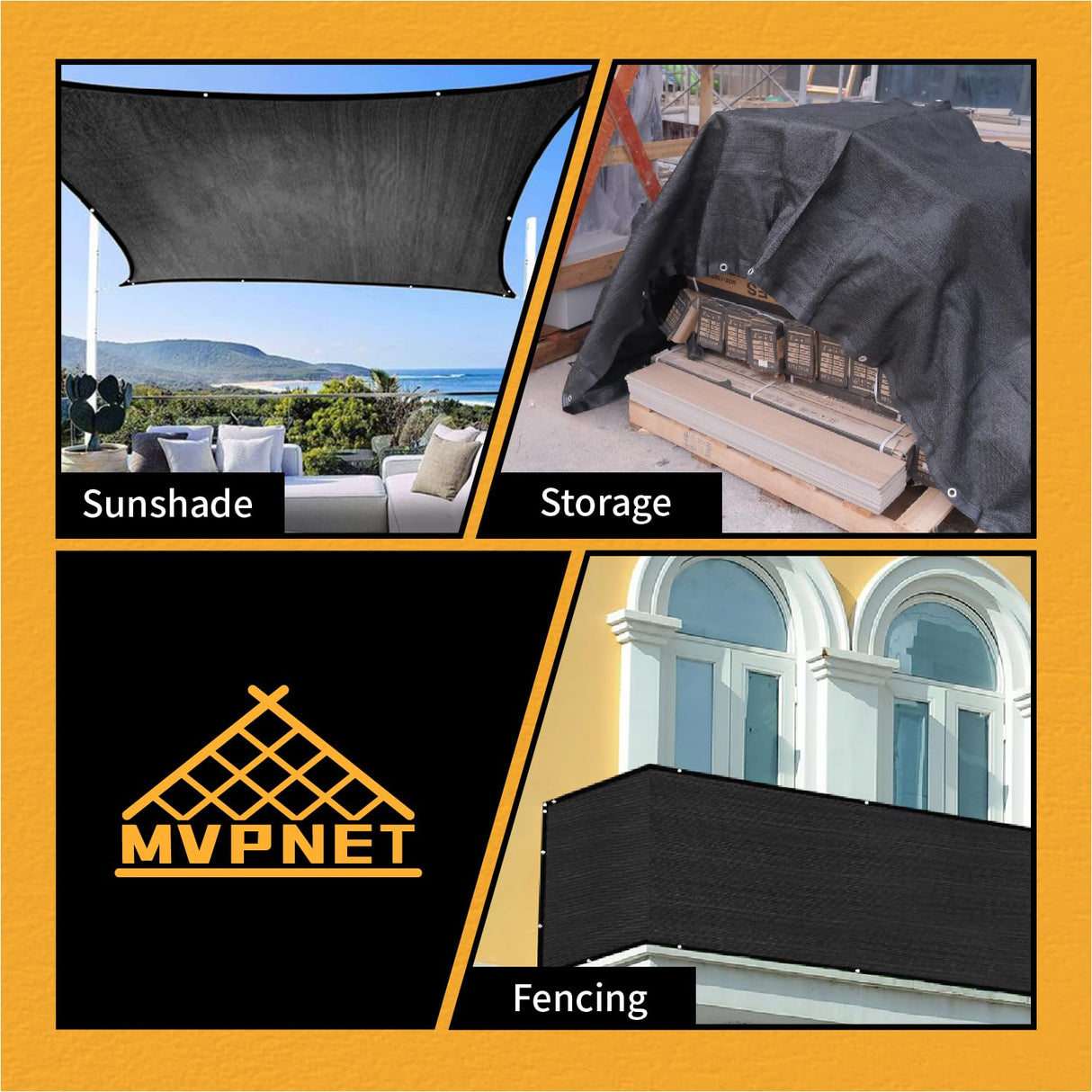 90% Garden Shade Cloth,5' x 15' Heavy Duty Mesh Tarp with Grommets, Garden Privacy Fence Screen, Shade Canopy for Patio, Outdoor Sun Shades for Backyard, Black MVPNET