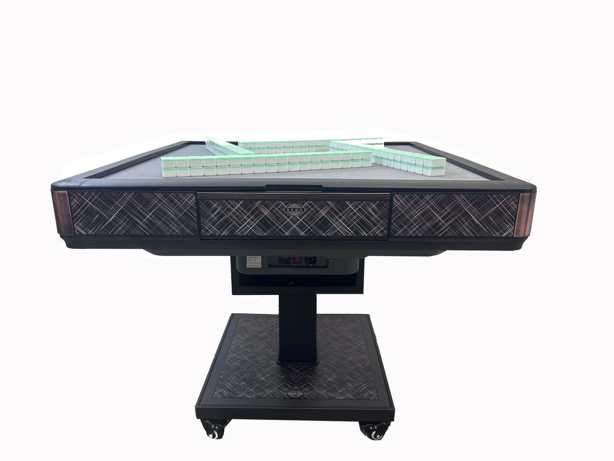 usamjtable Ultra-Thin Automatic Mahjong Table in Polysilver Color with Folding Roller Coaster Style, 40mm Numbered Tiles, and Built-in Hard Table Cover usamjtable