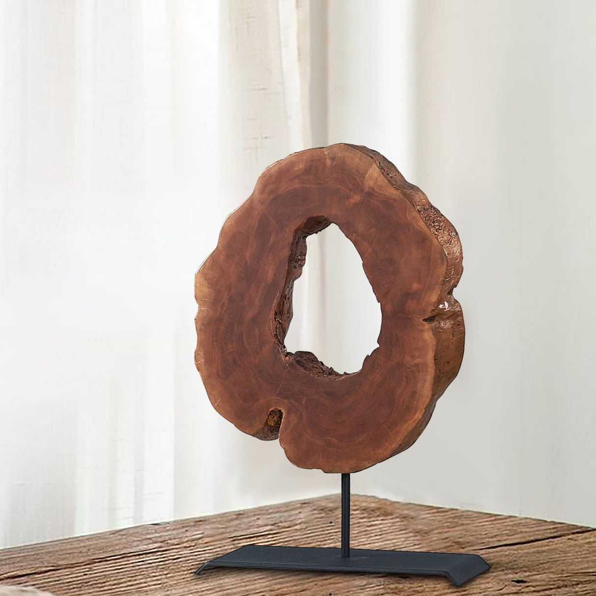 Warmaxx Wood Slice Statues on Stand Object 13.6" x 17.6" x 1.9" Handmade Solid Lychee Sculpture Tabletop Farmhouse Decoration Desk Decor for Home Living Room Office Warmaxx