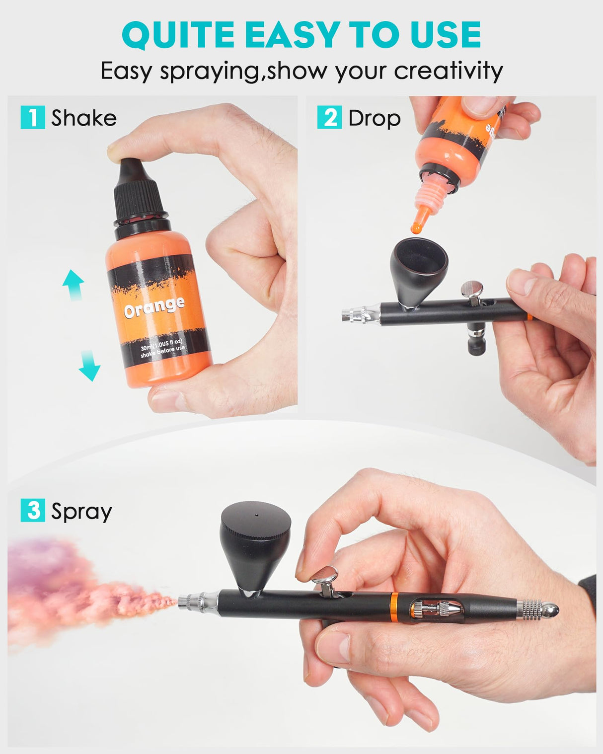 Airbrush Paint Set, 24Colors Acrylic Air Brush Paint Kit, Ready to Spray Water-Based Opaque & Neon Colors for Artists, Beginners, and Students, DIY Projects, 30 ml/1.01 Fl Oz Bottle O Rexley