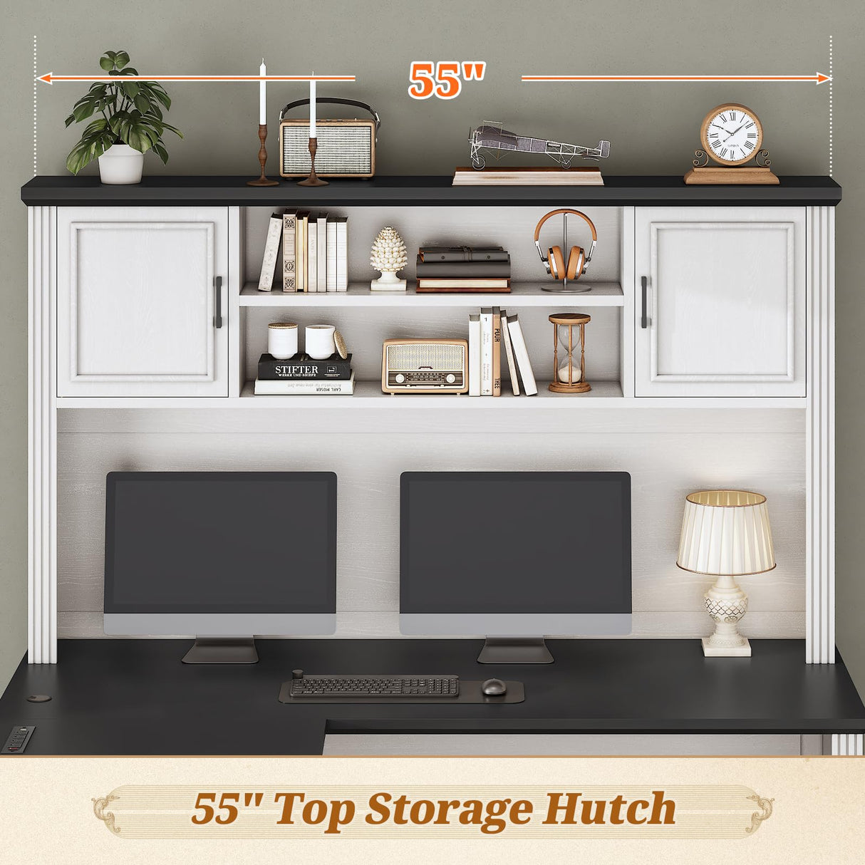 SEDETA Farmhouse L Shaped Desk with Hutch and 3 Drawers, 68.9" Executive Office Desk with File Drawer and Power Outlet, Corner Computer Desk with Storage Shelves for Home Office, White SEDETA