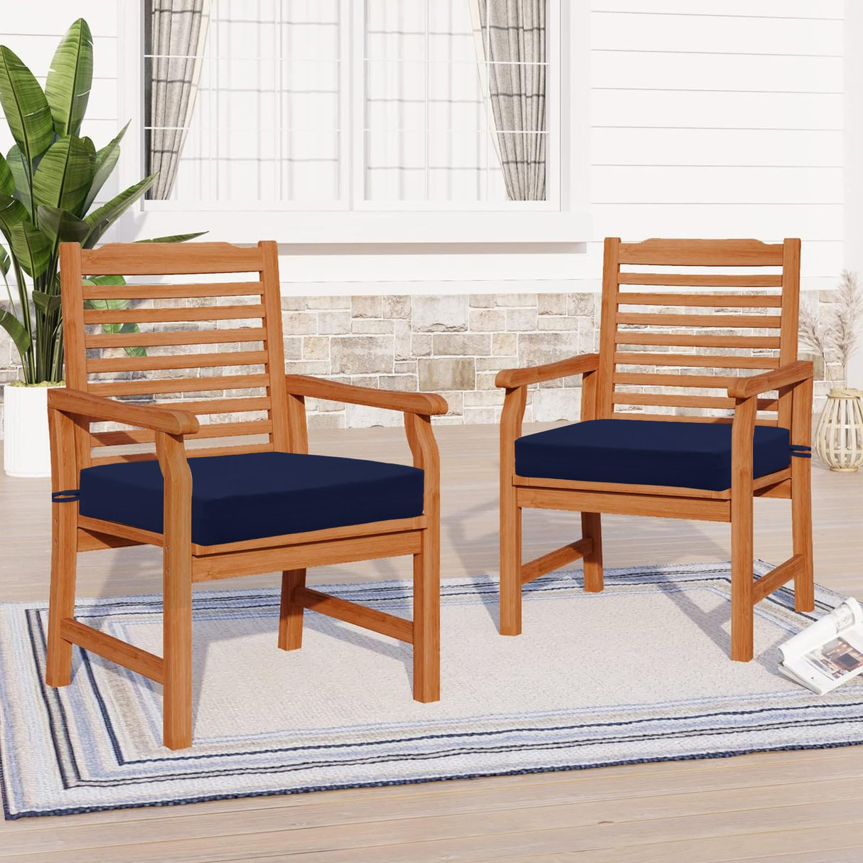 downluxe Outdoor Chair Cushions Set of 4 for Patio Furniture, Waterproof Square Corner Patio Chair Cushions with Ties, Memory Foam Outdoor Seat Cushion, 18.5" X 16" X 3", Navy downluxe