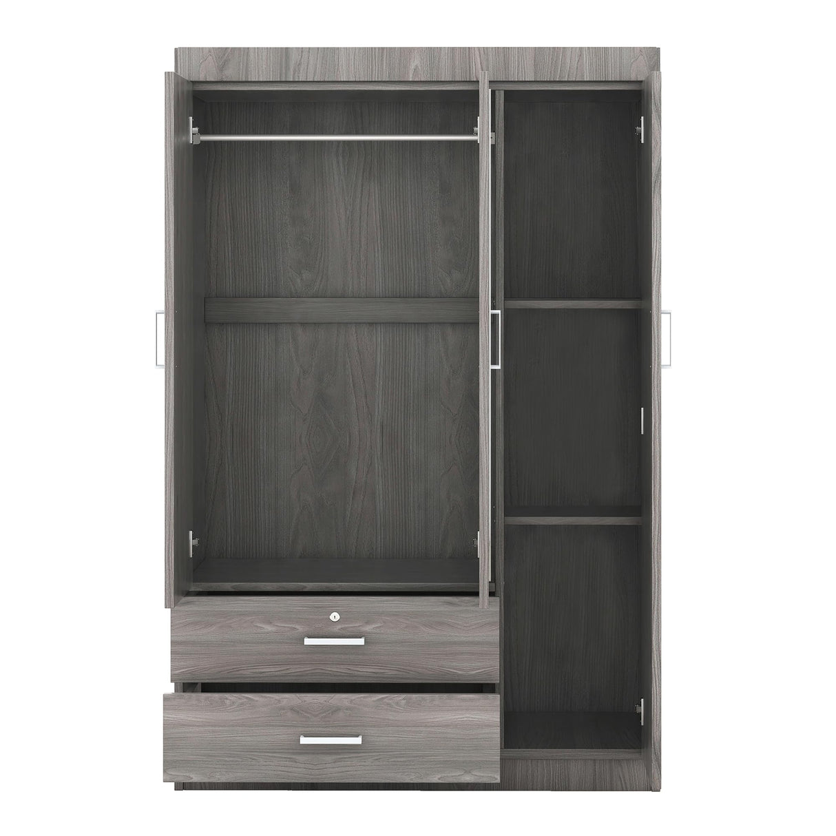 68.2" H Wardrobe Armoire Closet with Mirror, Modern Freestanding Wooden Closet Wardrobe Cabinet with 3 Doors and Locking Drawers, Bedroom Armoires with Shelves and Hanging Rod, Gray cloblane