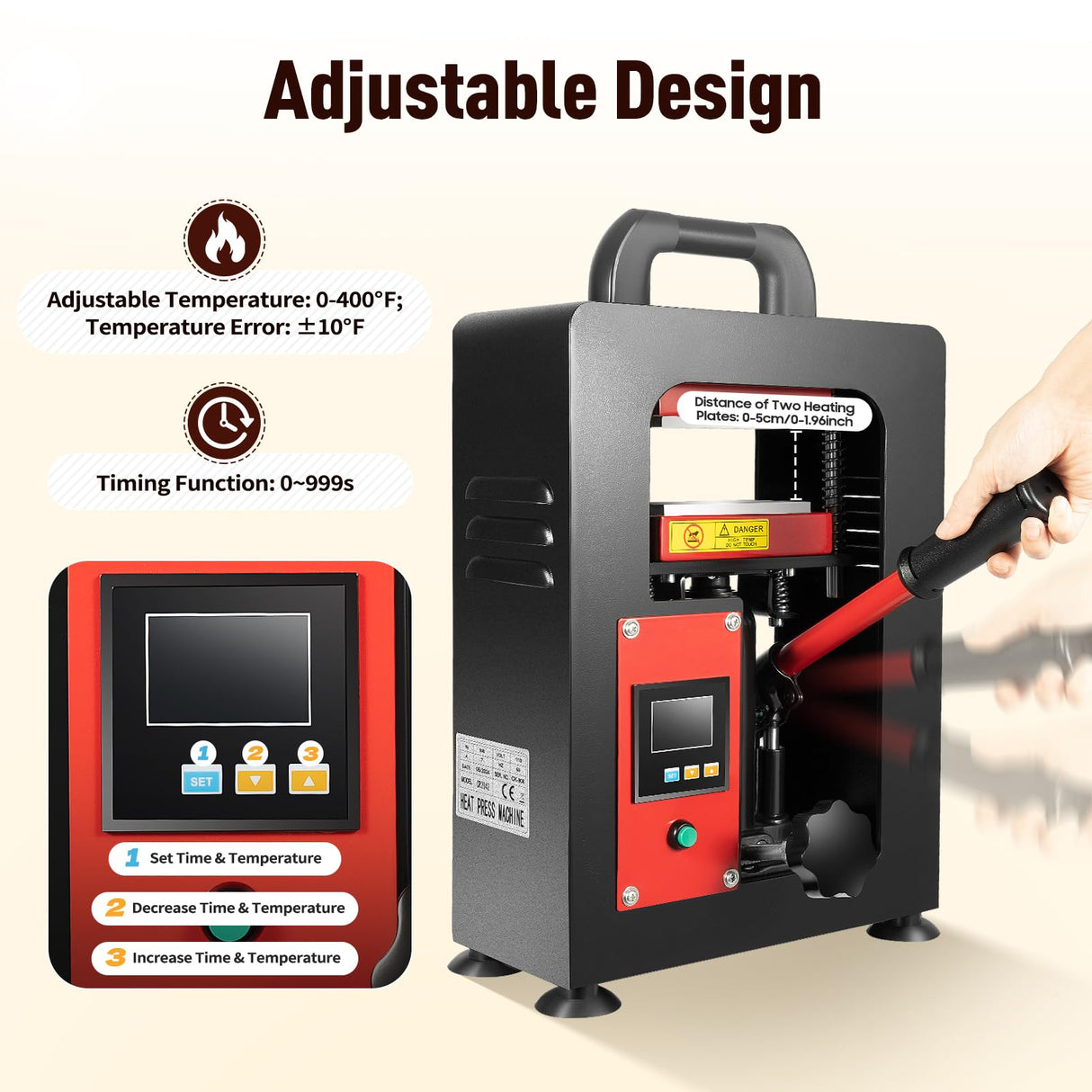 Dodoam 5 Ton Hydraulic Heat Press Machine,110V 900W Dual Plates Heating Presser 2.4 * 4.7 Inch Heat Press Plates Digital Display,with Digital Timer,for PU Pressing Oil Printing Textiles Dodoam