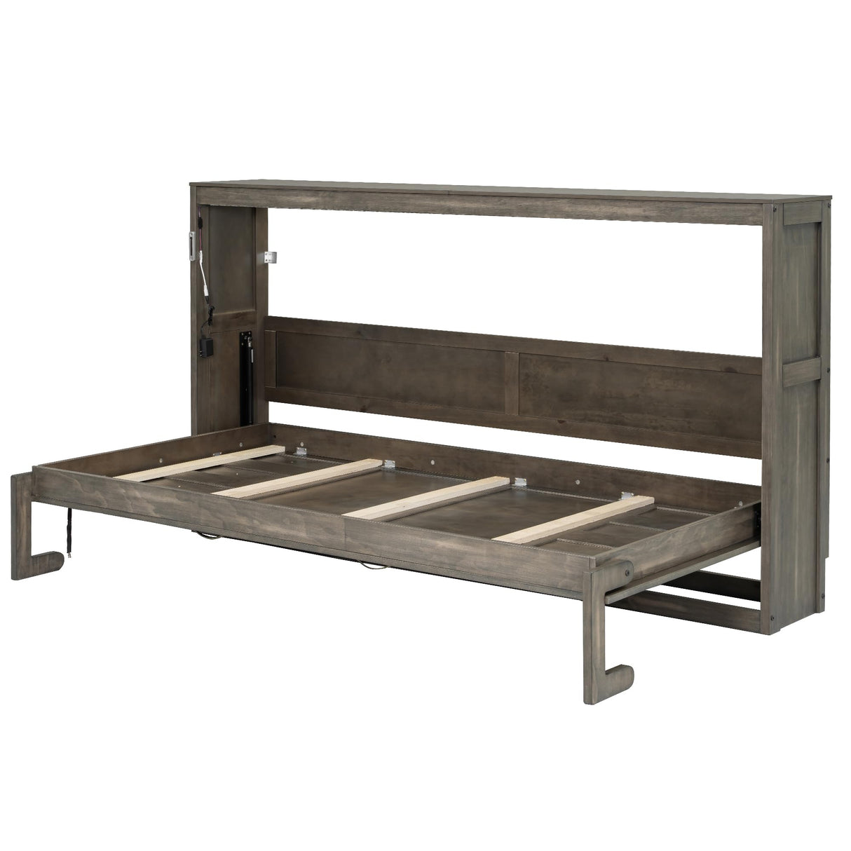 Merax Twin Size Murphy Bed with LED Light, can be Folded into a Cabinet, Hidden Wall Cabinet Murphy Bed for Bedroom Living Room Guest Room, Brown Merax