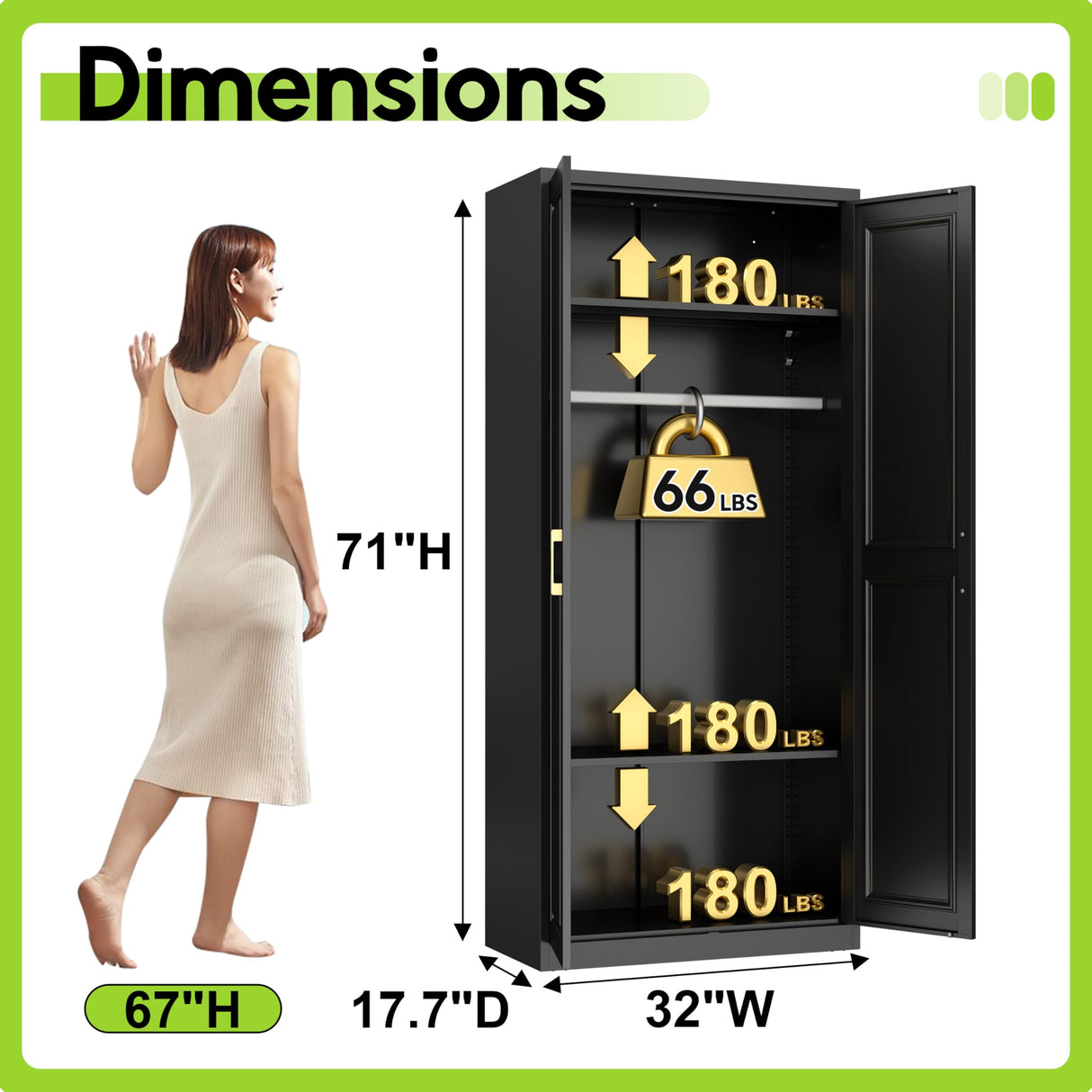 UNICOLY Armoire Wardrobe Closet with Doors, 71'' Wardrobe Cabinet with Hanging Rod, Metal Closet with 2 Adjustable Shelves for Bedroom School, Employee, Gym, Armarios De Ropa para Dormitorio, Black UNICOLY