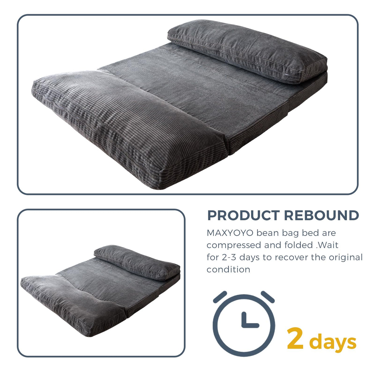 MAXYOYO Bean Bag Bed Folding Sofa Bed Floor Mattress for Adults, Extra Thick and Long Floor Sofa with Corded Washable Cover, Dark Grey, 54x95 Inch MAXYOYO