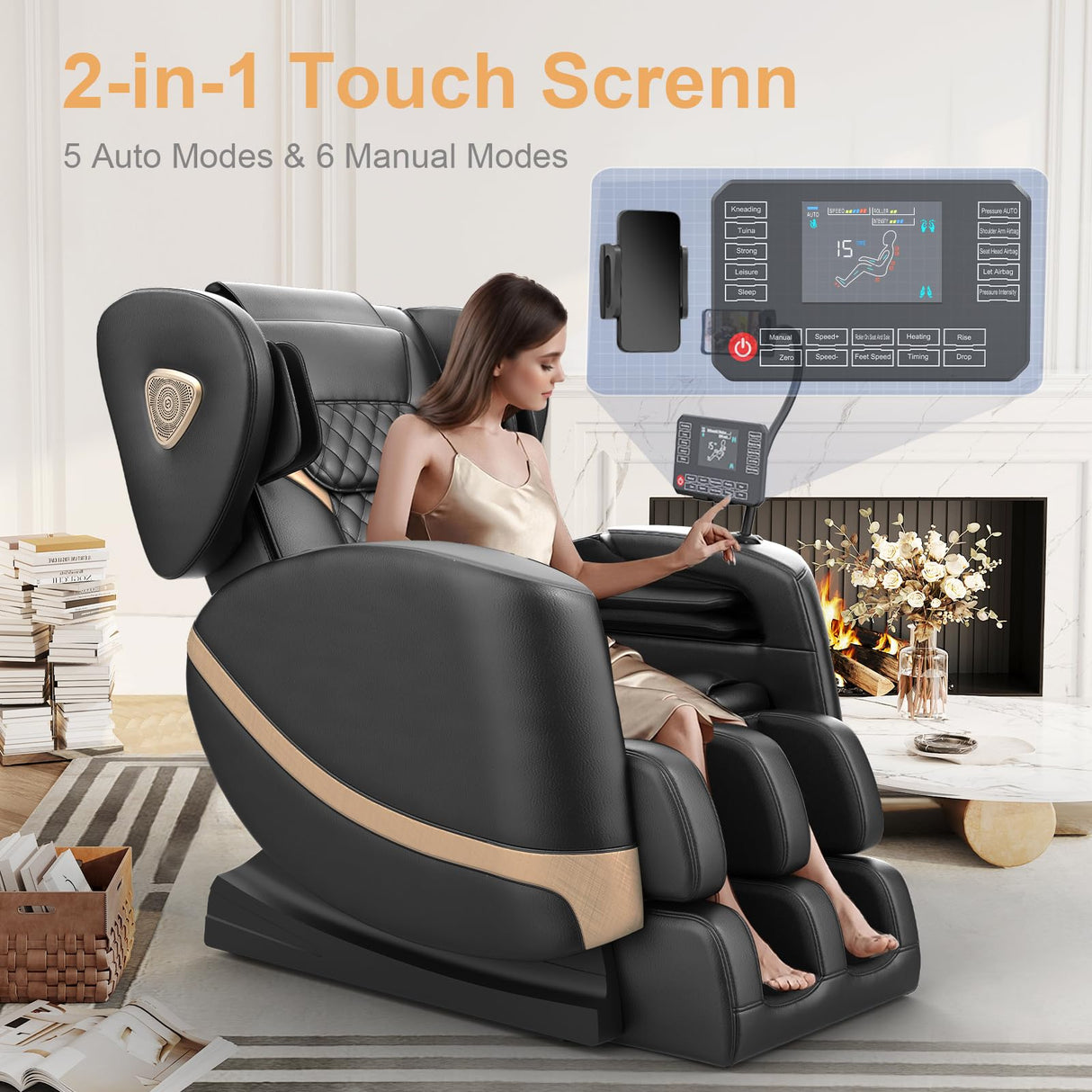 FURNIMAT 2025 Massage Chair Full Body, Zero Gravity Massage Chair with 10 Fix Rollers, Heating, Foot Massage, Auto Modes, Bluetooth Speaker, Touch Screen Controller (Classic Black) FURNIMAT