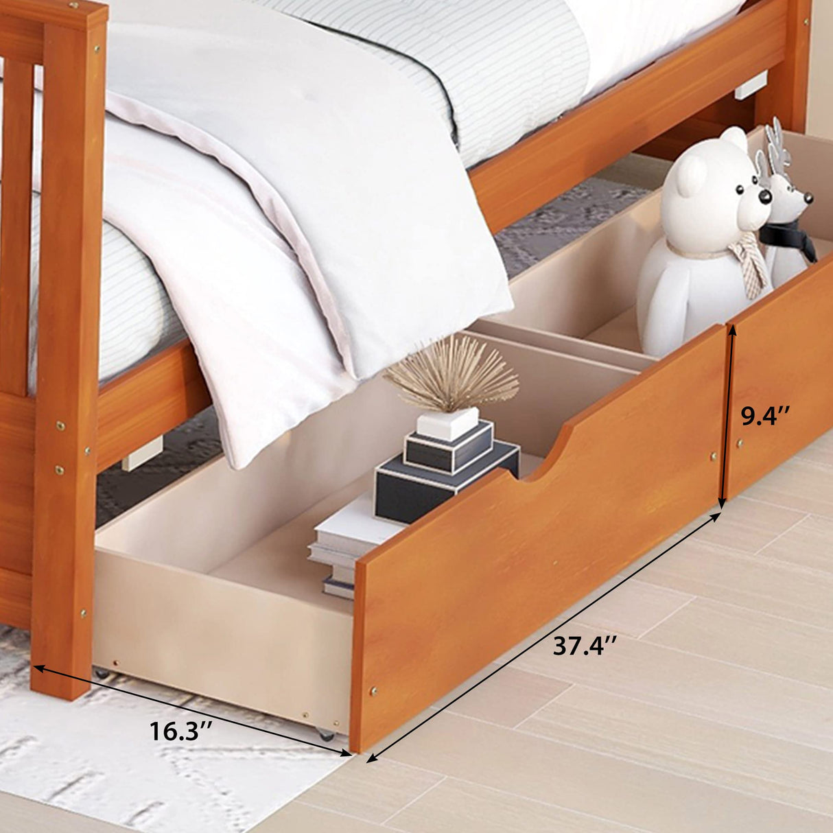 Merax Walnut Convertible Wood Bunk Bed Frame with Ladders and Storage Drawers - Twin Over Full Size Merax