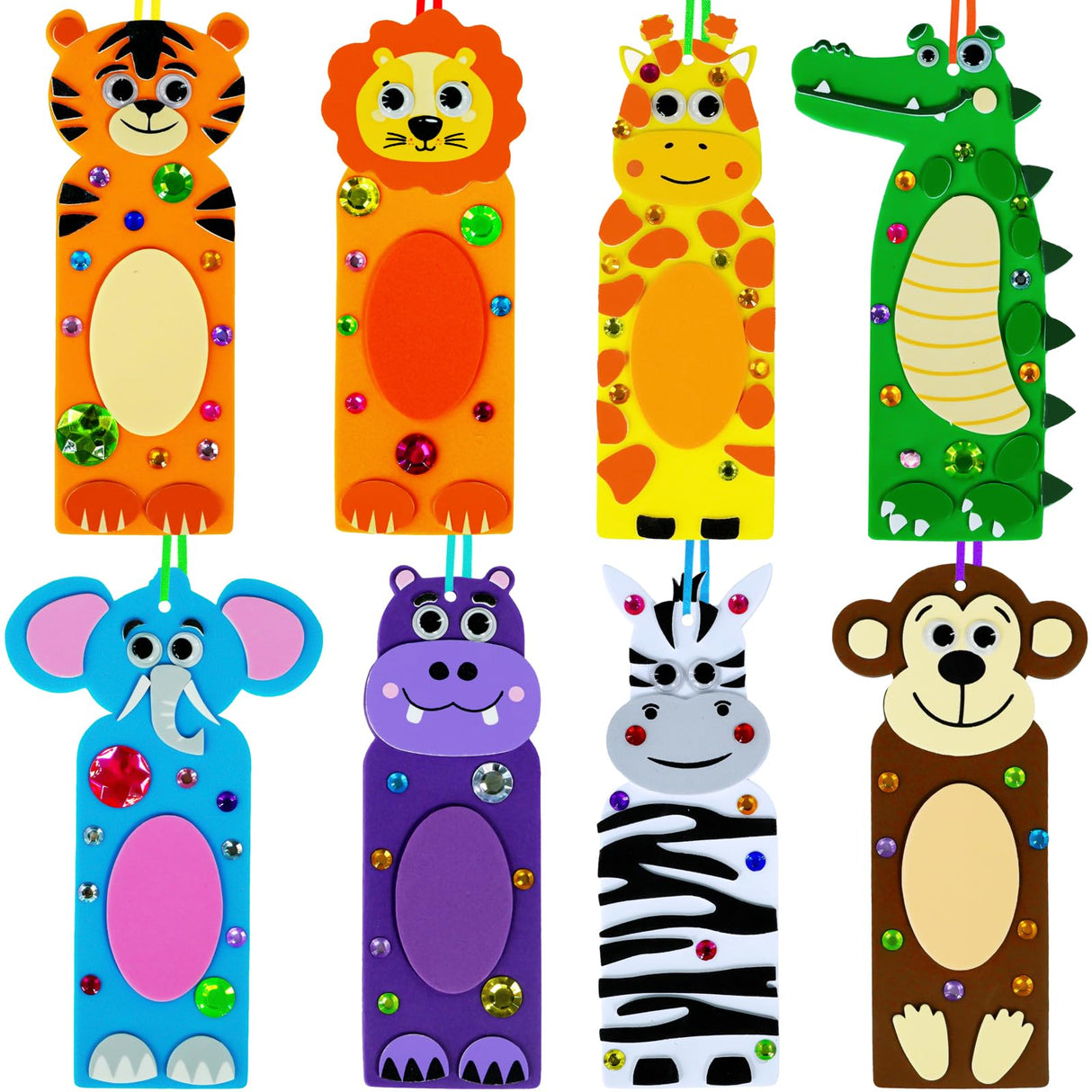 Winlyn 32 Sets Jungle Animal Craft Kits DIY Jungle Safari Zoo Wild Animal Bookmarks Decorations Art Sets Tiger Lion Zebra Foam Stickers for Kids Classroom Activities Reading Rewards Party Favors Winlyn