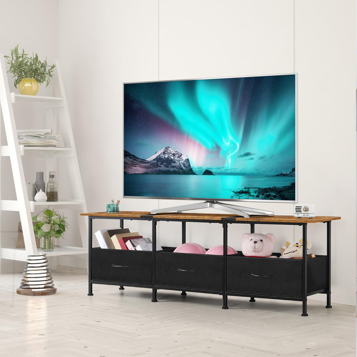 CADUKE TV Stand with Storage Drawers, Farmhouse Entertainment Center for 50/55/60 inch Television, Industrial TV Console Table for Living Room and Bedroom, Brown (Brown) CADUKE