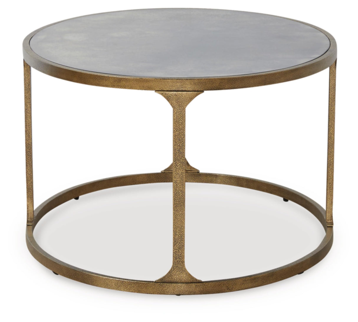 Signature Design by Ashley Korajane Oval Coffee Table with Tempered Glass Top, Faux Marble Finish, Steel Frame, 48" W x 27.38" D x 17.5" H, Antique Gold Signature Design by Ashley