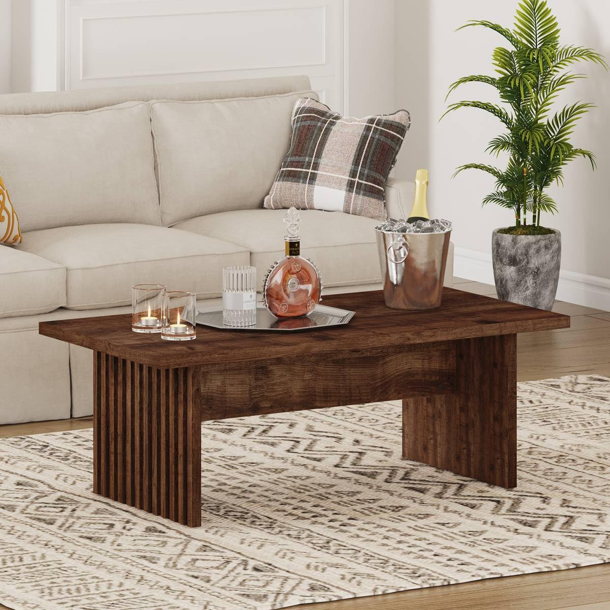 BON AUGURE Coffee Table for Living Room, Farmhouse Wood Center Table, Rectangle Mid-Century Living Room Table (Rustic Oak, 47Inch) BON AUGURE