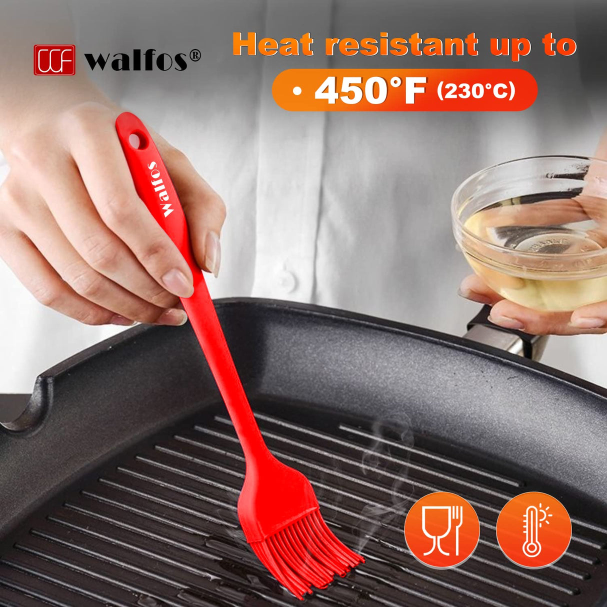 Walfos Silicone Pastry Brush, Heat Resistant Basting Brush Set, Perfect for Baking,BBQ Grill,Kitchen Cooking,Strong Steel Core and One-Pieces Design,BPA Free and Dishwasher Safe (5 Pcs) Walfos