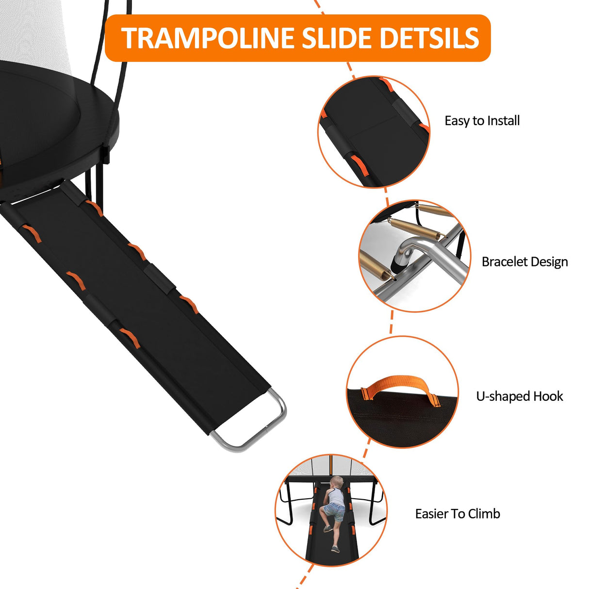 Gardenature Trampoline Slide Universal Trampoline Ladder with Handles for Toddler Strong Tear Resistant Fabric Climber Trampoline Accessories for Kids Gardenature