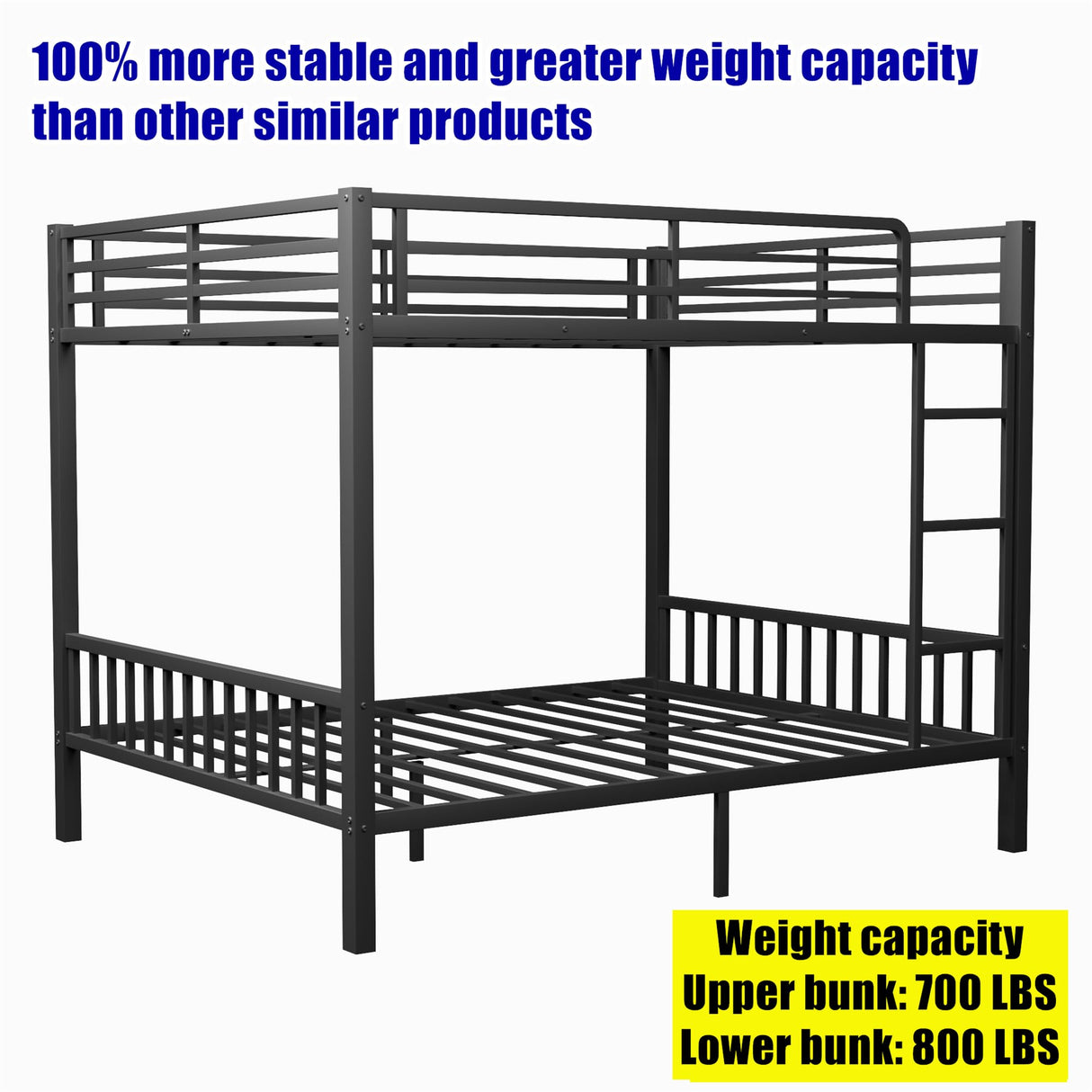 LEEKAF Stronger & Higher Quality Heavy Duty Steel Metal Queen Over Queen Size Bunk Bed, More Stable Thickened Bunk Queen Bed with Enhanced Legs & Slats (Faster Assembly) (Queen Over Queen-1) LEEKAF