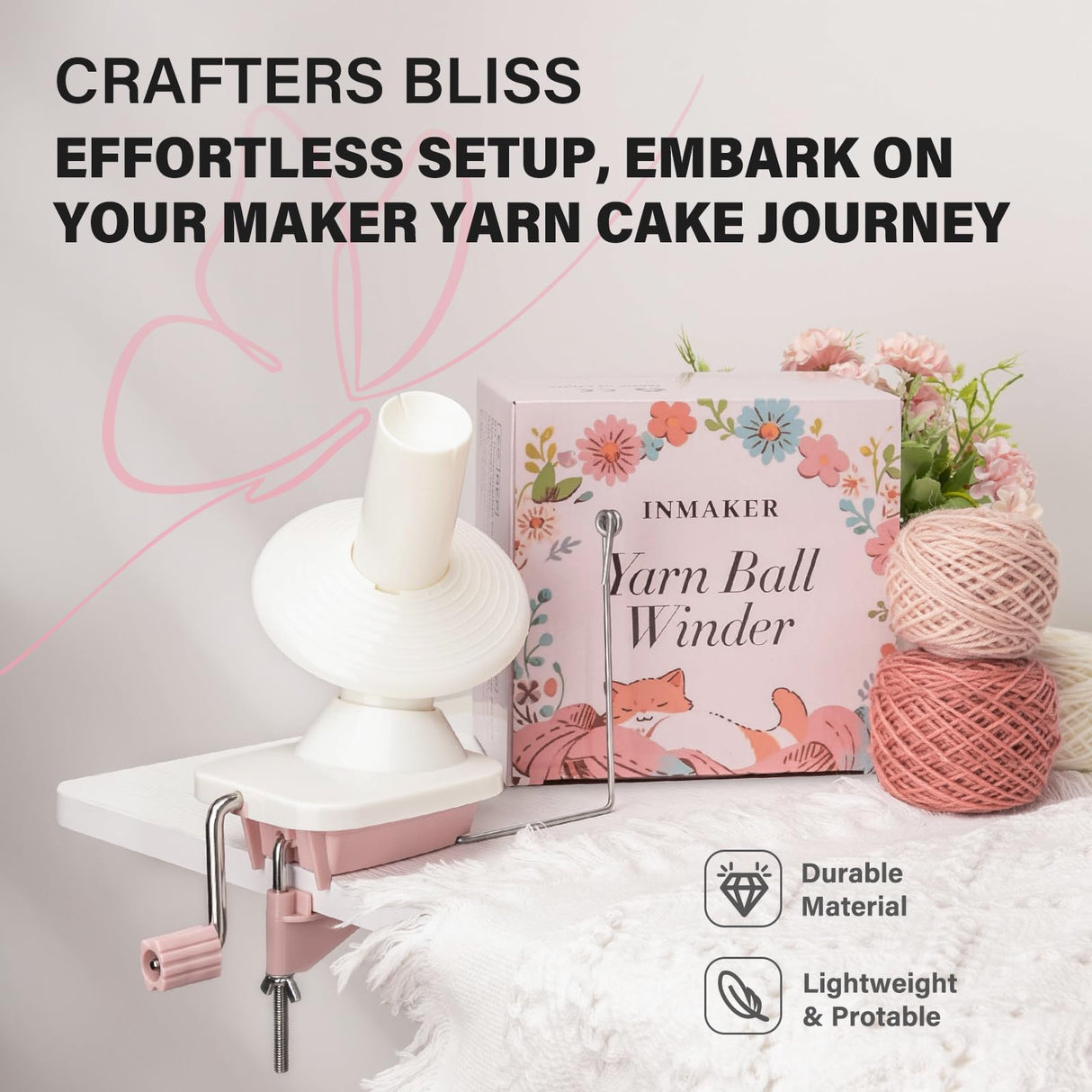 INMAKER Yarn Winder, Ball Winder for Crocheting & Knitting, Quick Install Portable Yarn Spinner, Essential Tool for Crafting Enthusiasts INMAKER